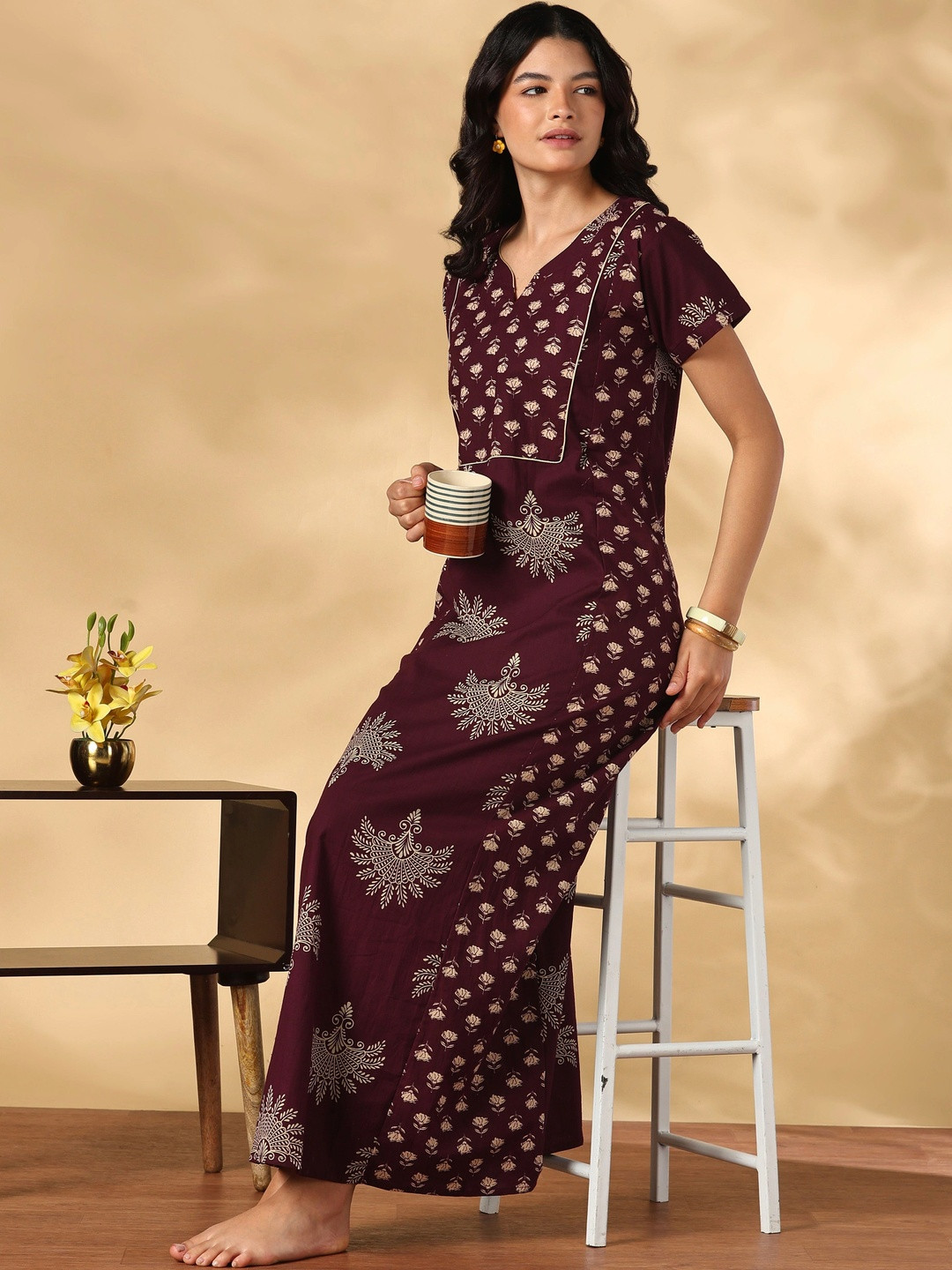 9shines Label Printed Maxi Nightdress