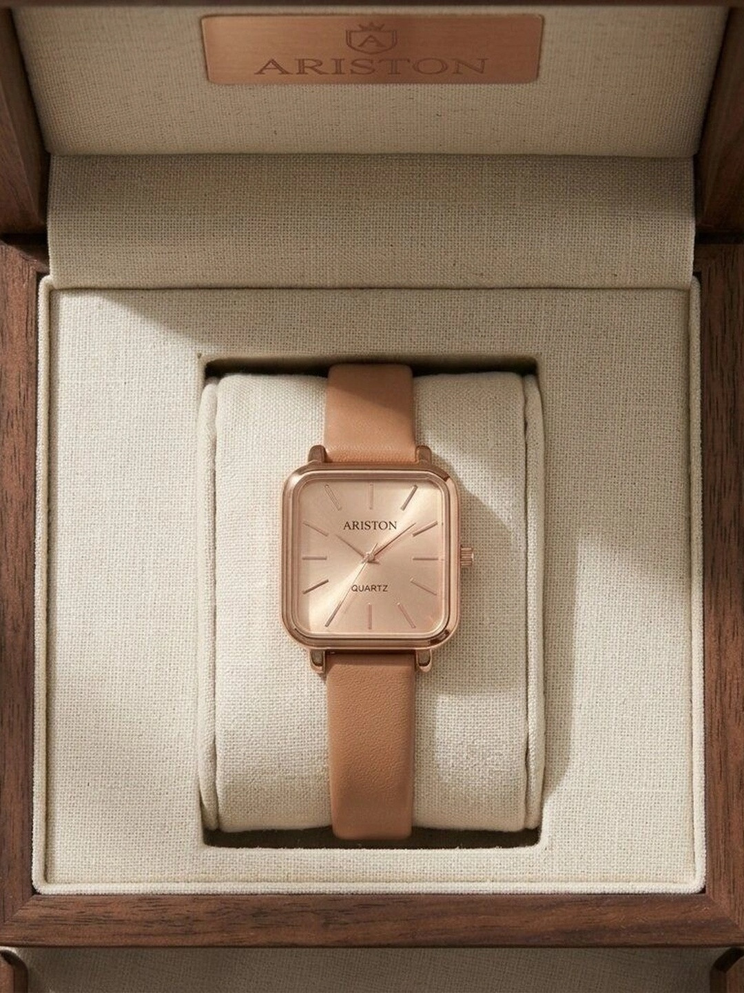 ARISTON Women Dial & Leather Straps Analogue Watch AJ03 SQ FULL ROSEGOLD LEATHER