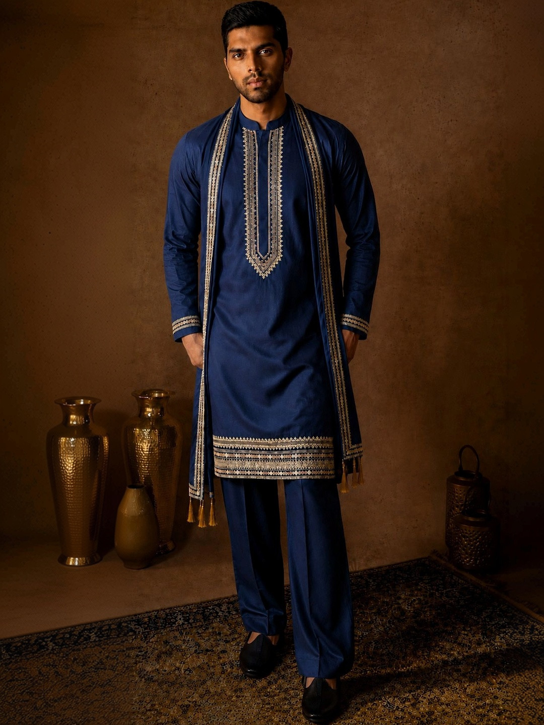 House of Pataudi Men Embroidered Grandeur & Majestic Artwork Kurta