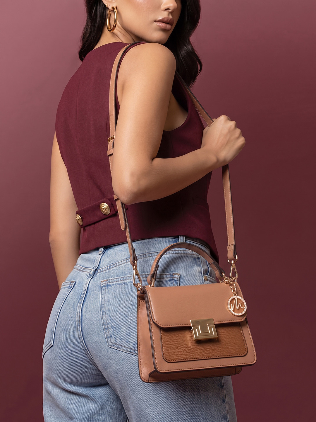 MAEJOY Colourblocked Structured Satchel