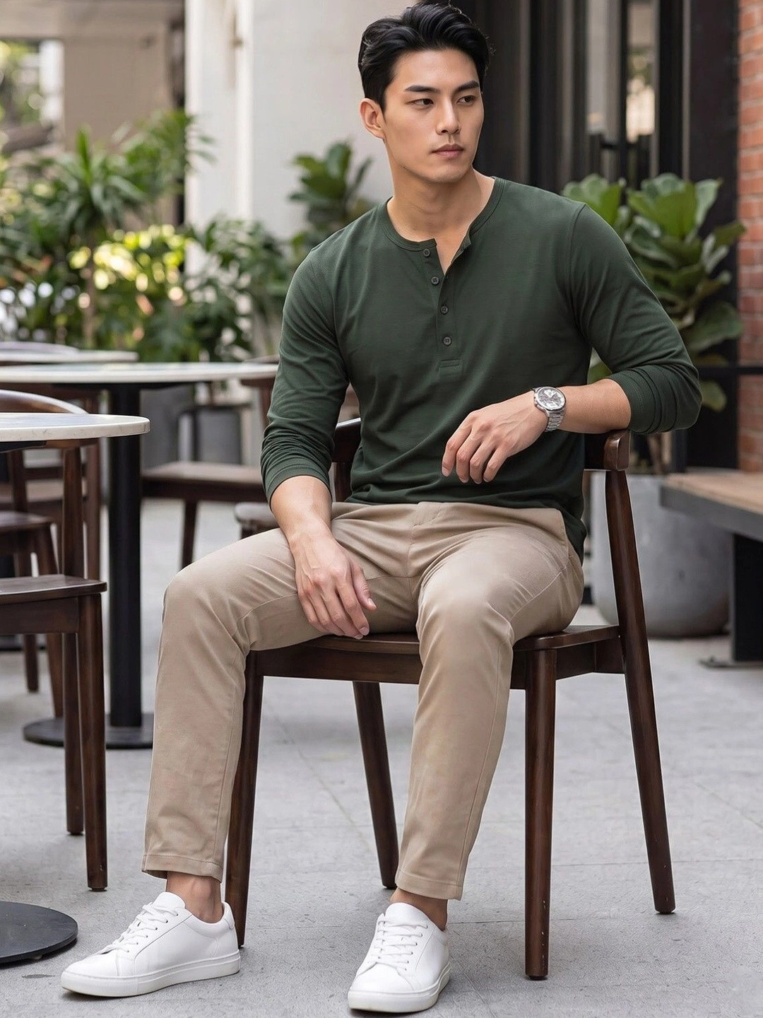 BULLMER Men Henley Neck T-shirt