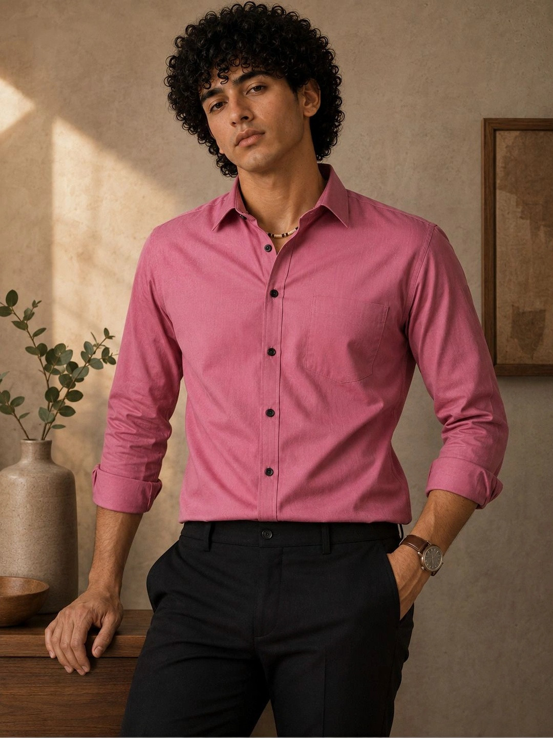 pihu Men Standard Tailored Fit Semi Sheer Semiformal Shirt