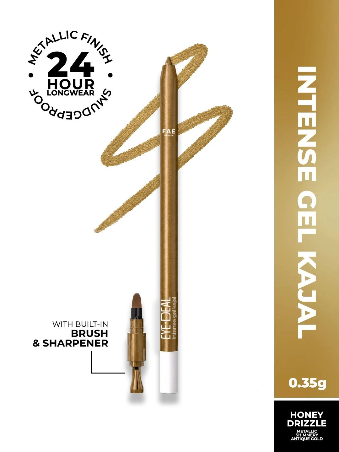FAE BEAUTY Unisex Eye Deal Kajal Intense Gel |Built in Sharpener &Brush- Honey Drizzle