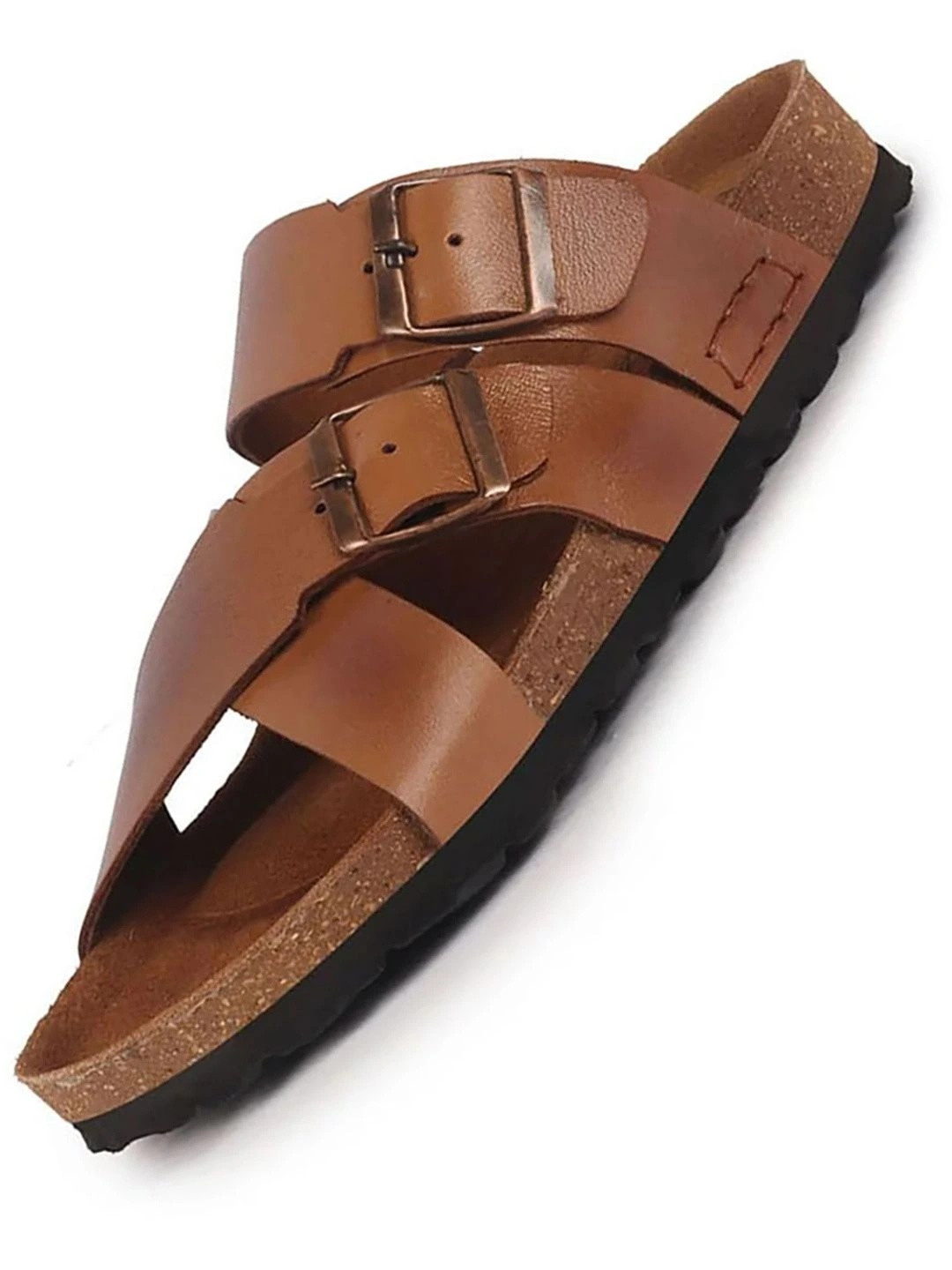 FAUSTO Men Leather Buckle Comfort Sandals