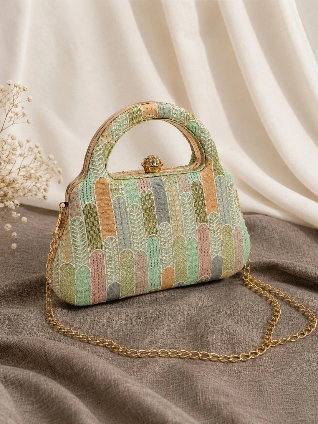 Anouk Women Embroidered Embellished Box Clutch