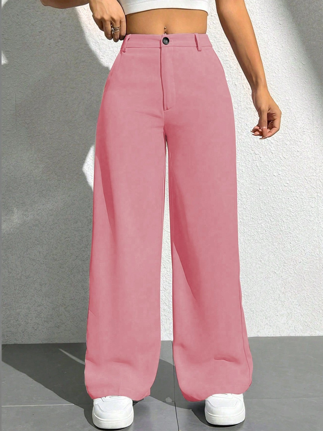 Mast & Harbour Women Straight Fit High-Rise Easy Wash Trousers