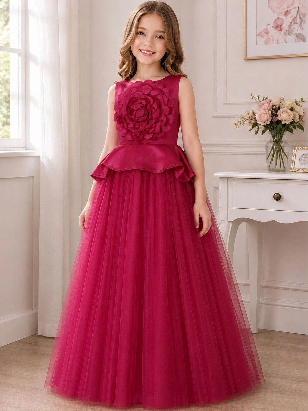 Miss & Chief Ruffled Net A-Line Maxi Dress