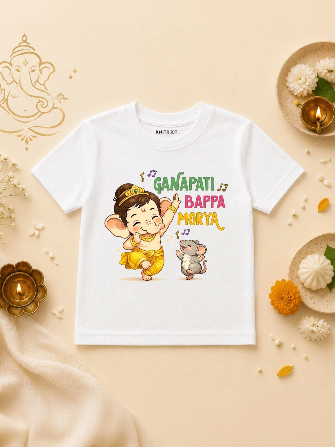 KNITROOT Kids Ganesh Chaturthi Printed Cotton Casual T-shirt