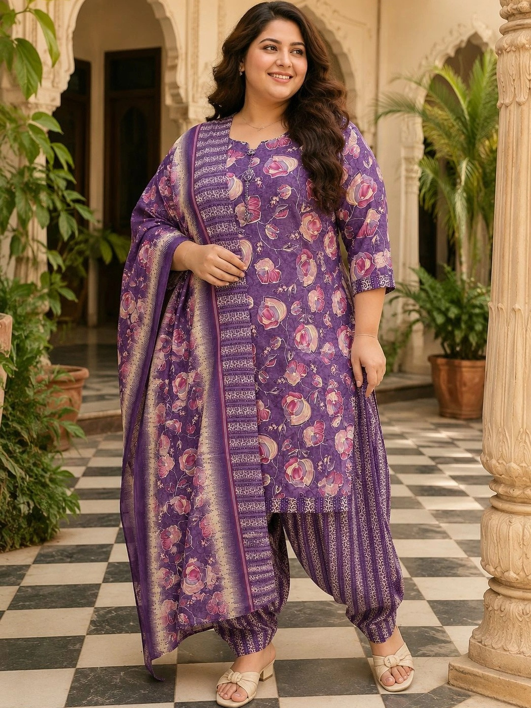 KALINI Women Floral Printed Regular Kurta with Patiala & With Dupatta