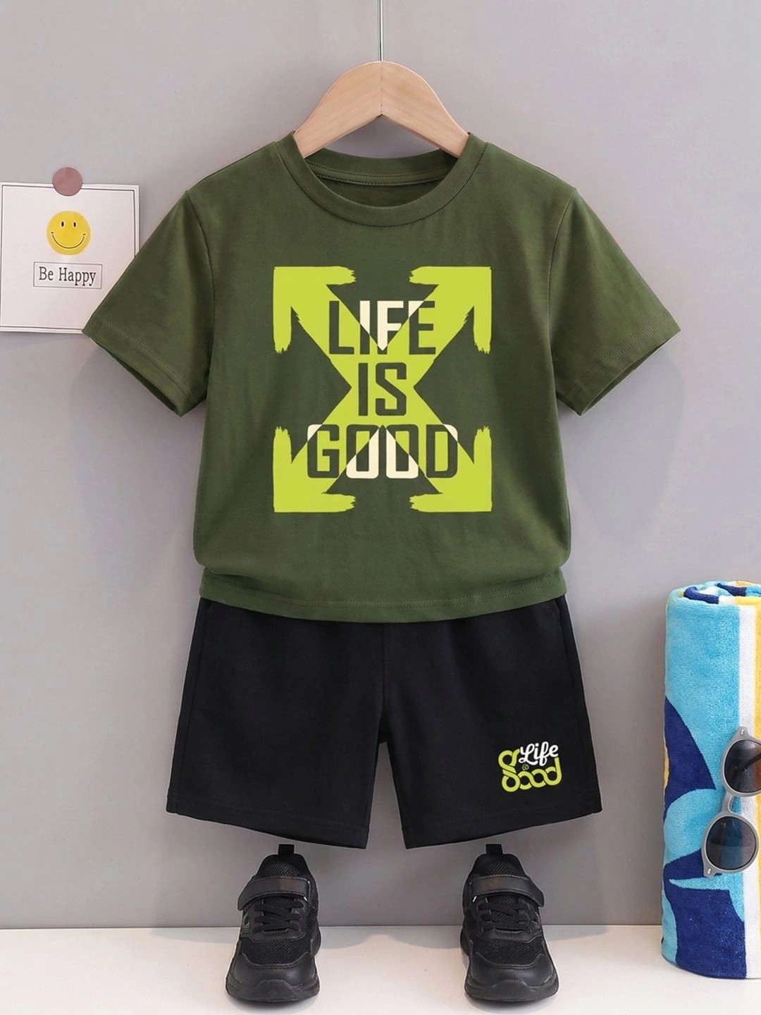 Crazymonk Unisex Kids Printed T-shirt with Shorts