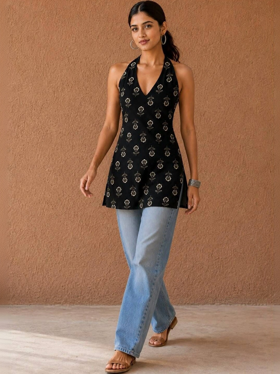 JAIMINI Women Floral Printed Halter Neck Kurta