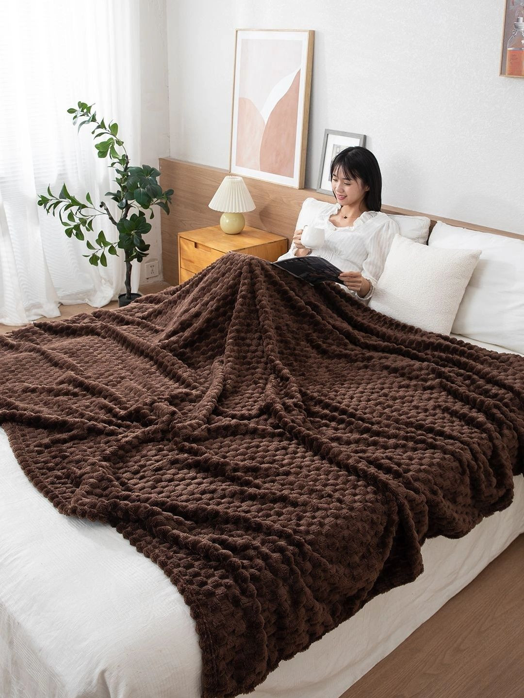 HOKIPO Brown Fleece AC Room 210 GSM Blanket