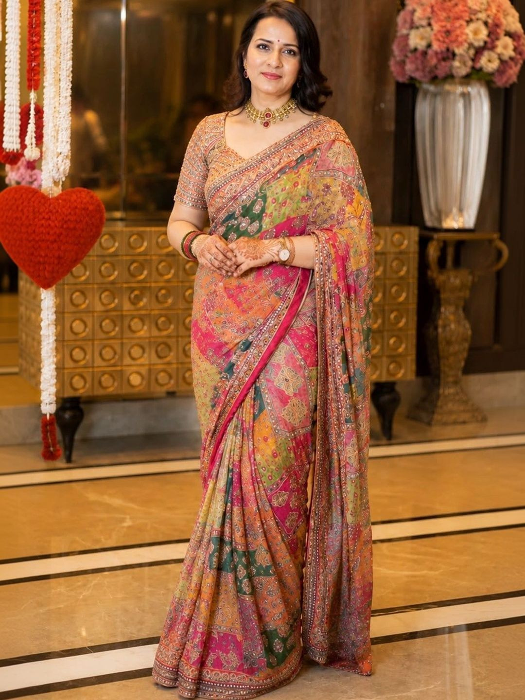 DJV Fashion Mirror Work Silk Blend Saree