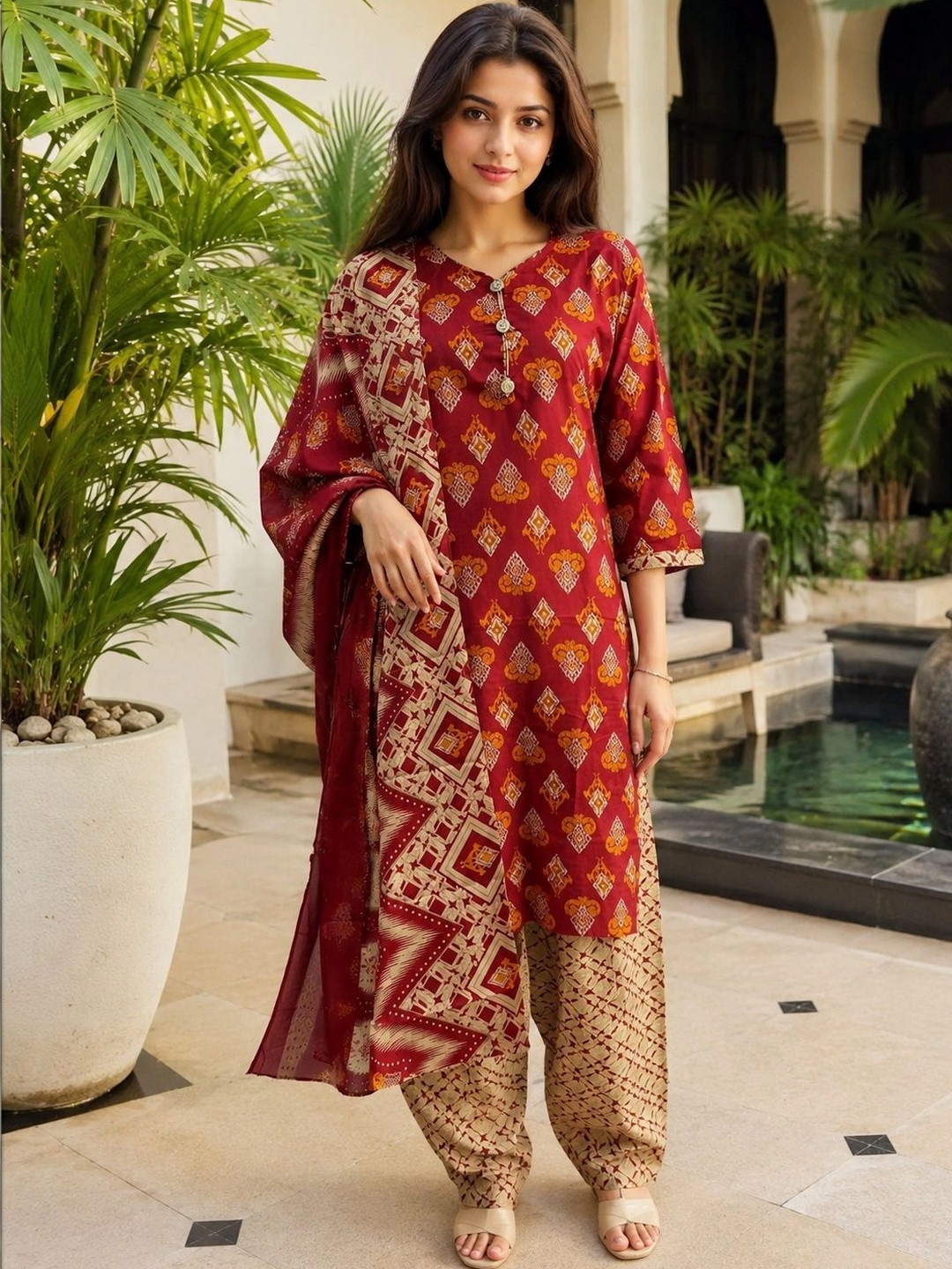 Roly Poly Women Ethnic Motifs Printed Regular Kurta with Patiala & With Dupatta