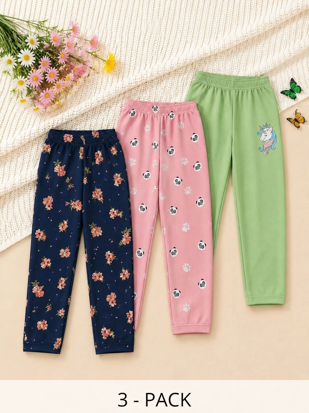HELLCAT Girls Pack of 3 Regular Fit Floral Training Track Pants