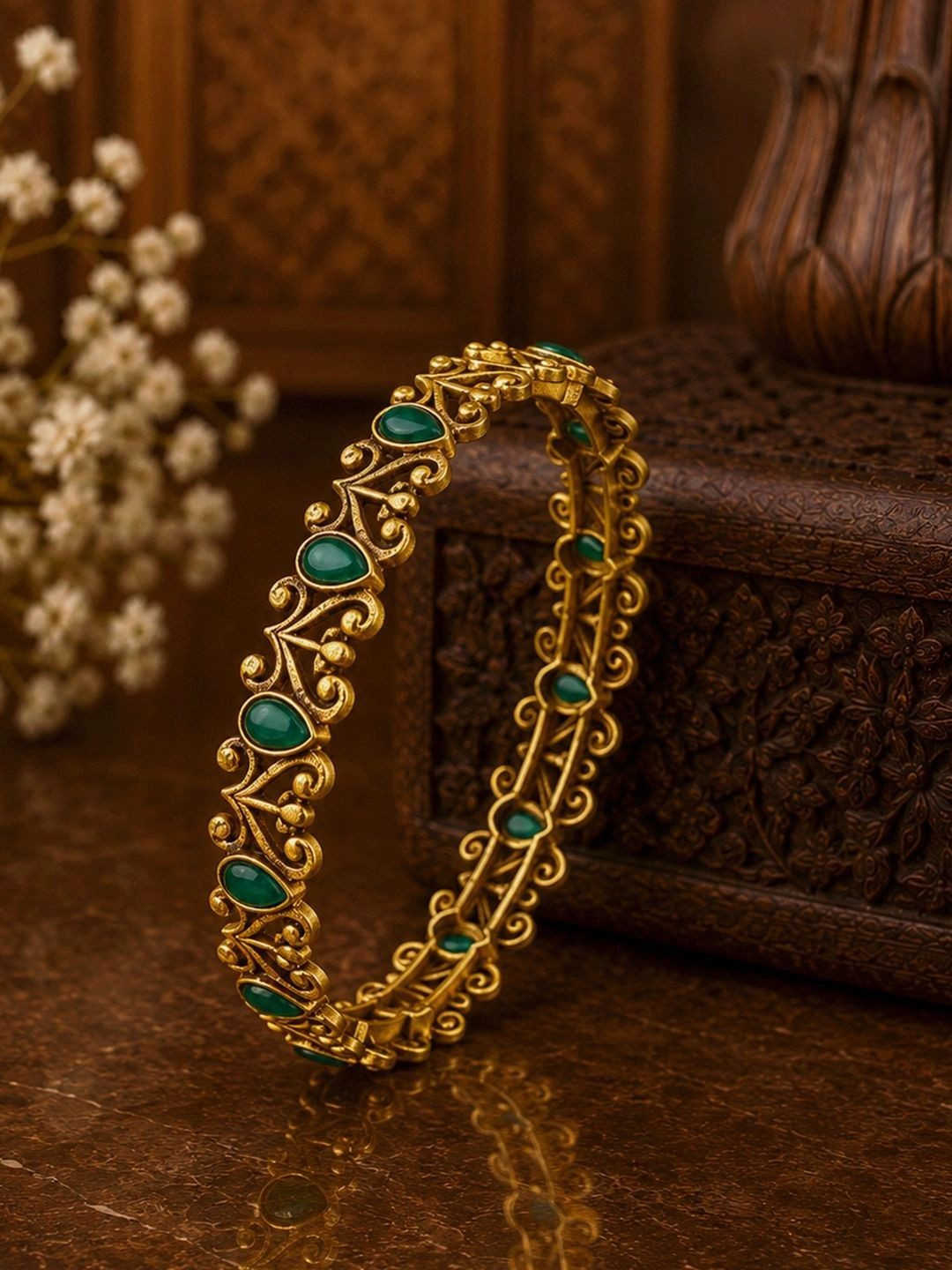 Voylla Women Brass Cubic Zirconia Handcrafted Gold-Plated Bangle-Style Bracelet