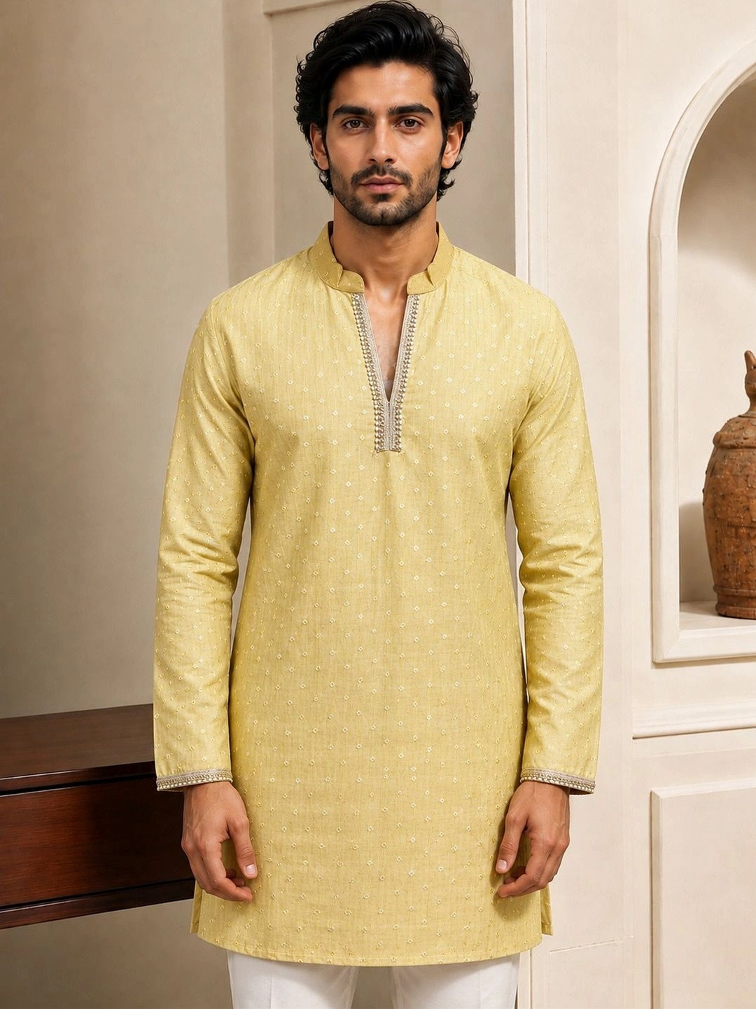 House of Pataudi Men Thread Work Kurta