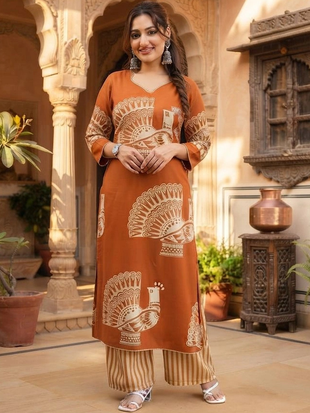 KOTHOTYA Women Ethnic Motifs Printed Regular Pure Cotton Kurta with Palazzos