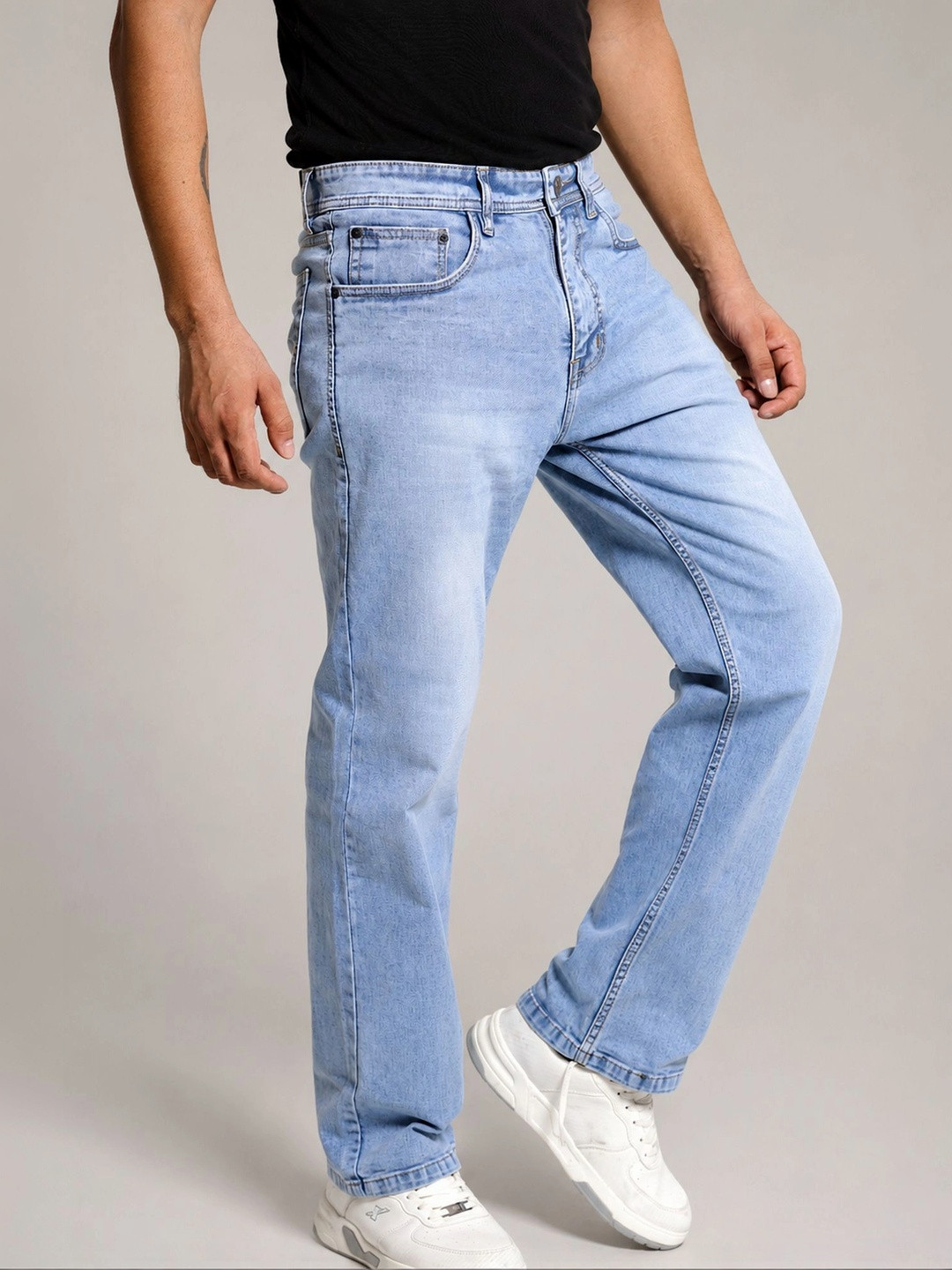 Denimora Men Straight Fit Mid-Rise Stretchable Denim Cargo Jeans