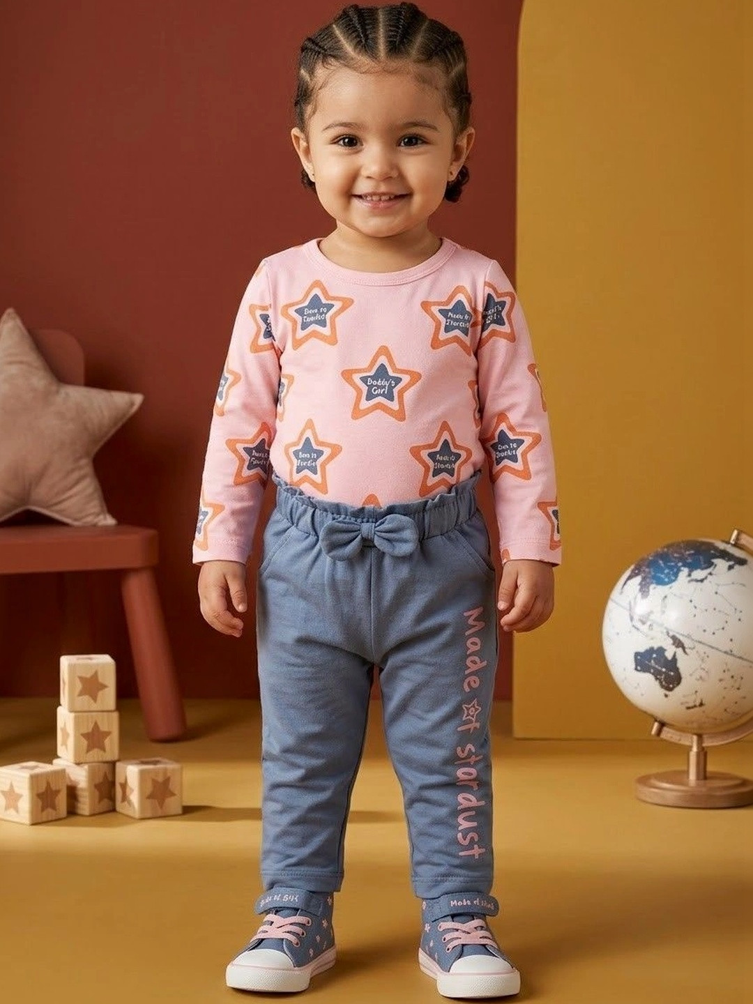 Nottie Planet Girls Pure Cotton Printed T-shirt with Pyjamas