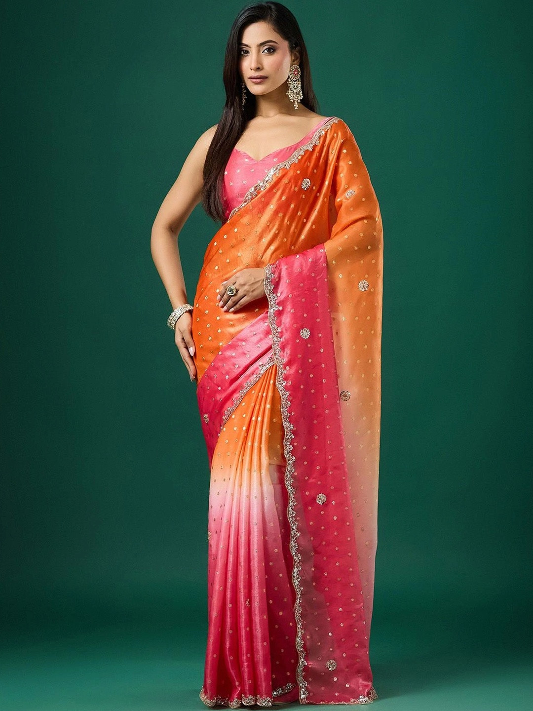 Saree mall Ombre Beads and Stones Satin Designer Sarees