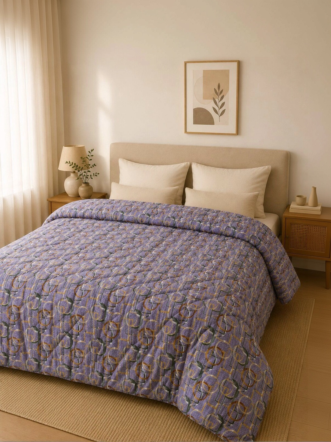 Signature Purple Geometric Microfiber AC Room 600 GSM Dohar
