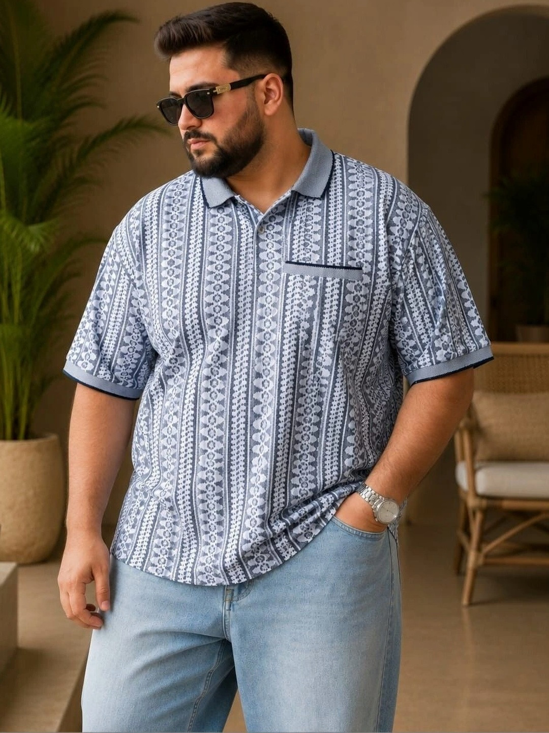 AUSTIVO Men Printed Polo Collar Pockets T-shirt
