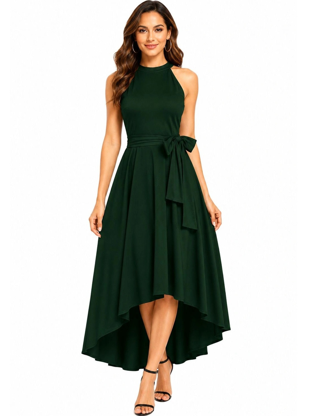 LICOLA Halter Neck Ruffled Crepe A-Line Maxi Dress