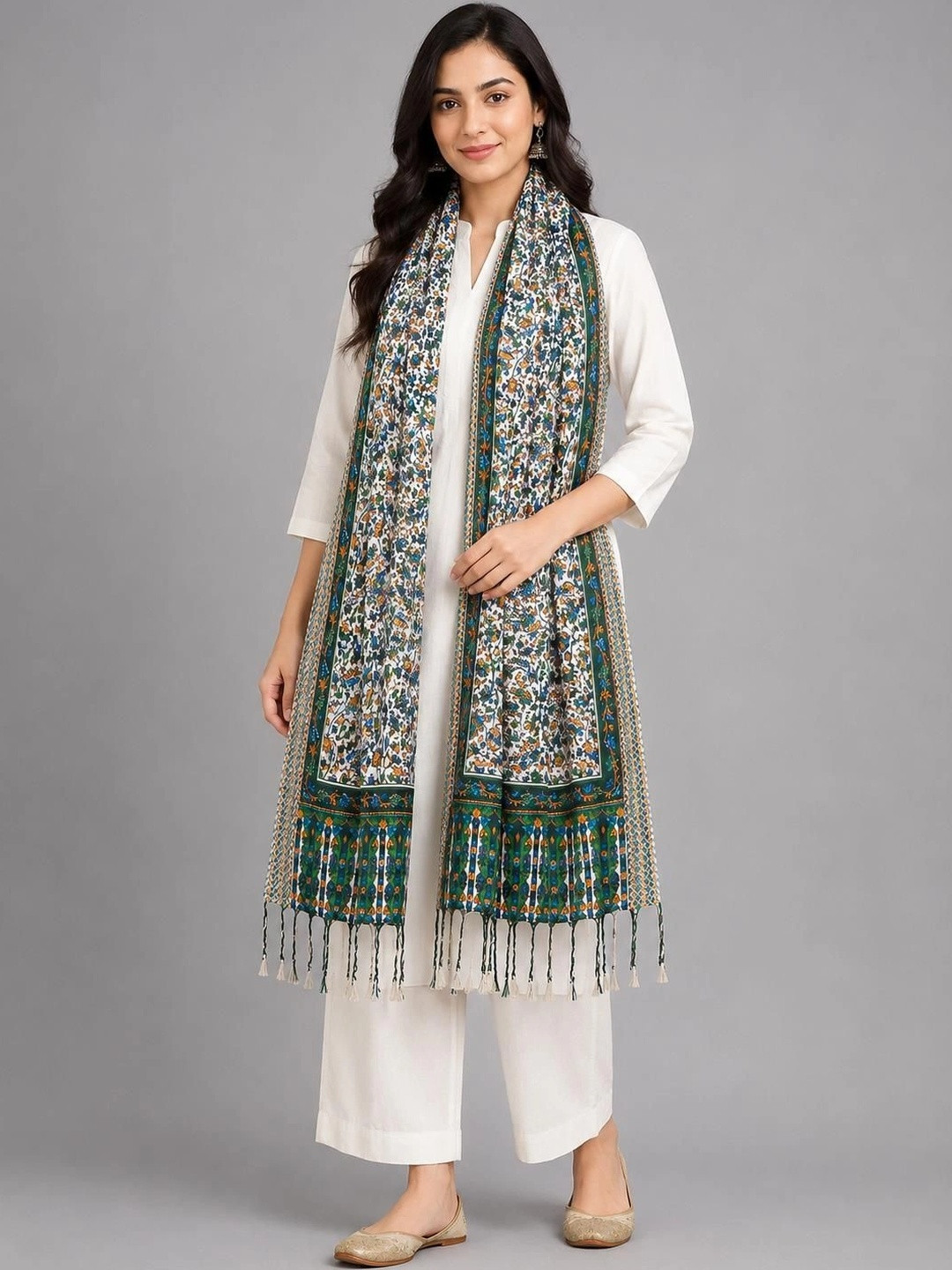 SZN Teal Bloom Ethnic Print Stole