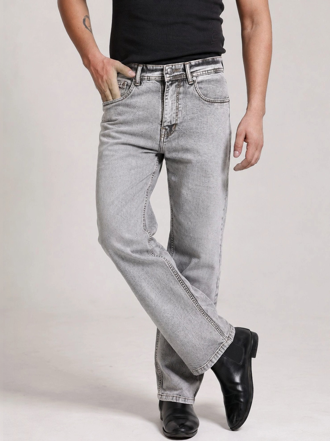 Denimora Men Straight Fit Mid-Rise Light Fade Stretchable Jeans