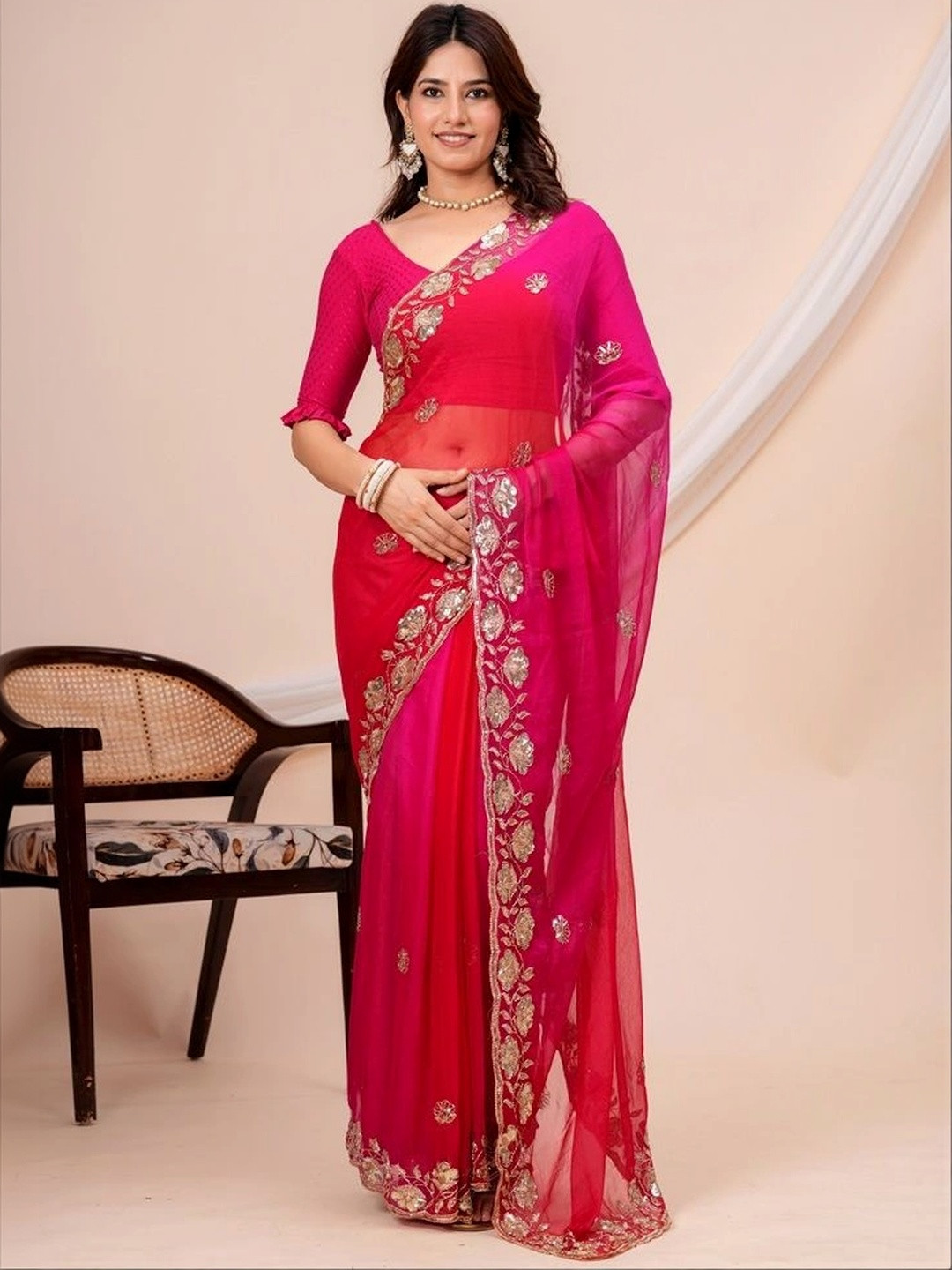 Threads By Tarang Ombre Embroidered Saree