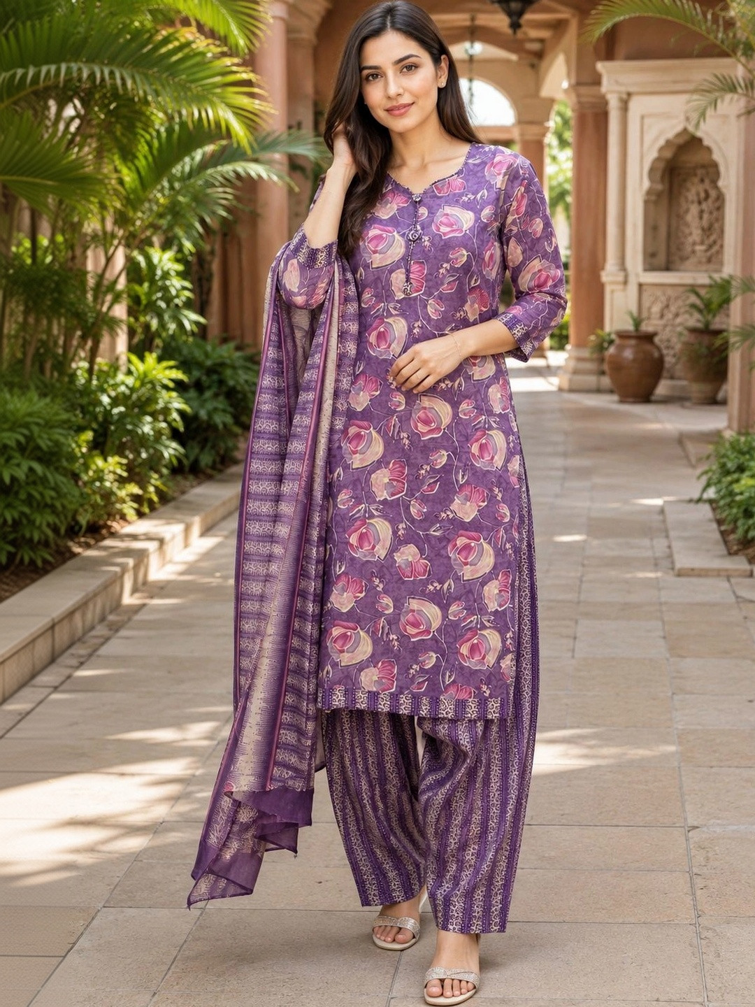 Moda Rapido Women Floral Printed Regular Kurta with Patiala & With Dupatta