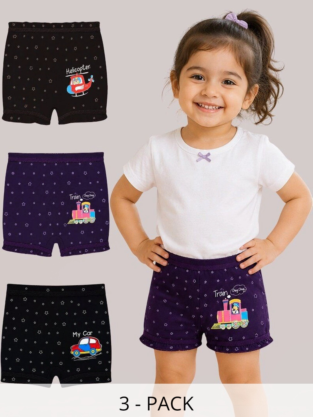 DYCA Kids Pack Of 3 Printed Assorted Bloomers