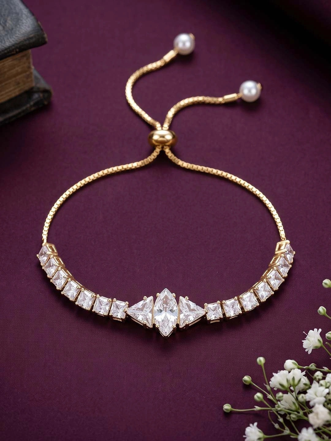Peora Women Brass Crystals Gold-Plated Wraparound Bracelet