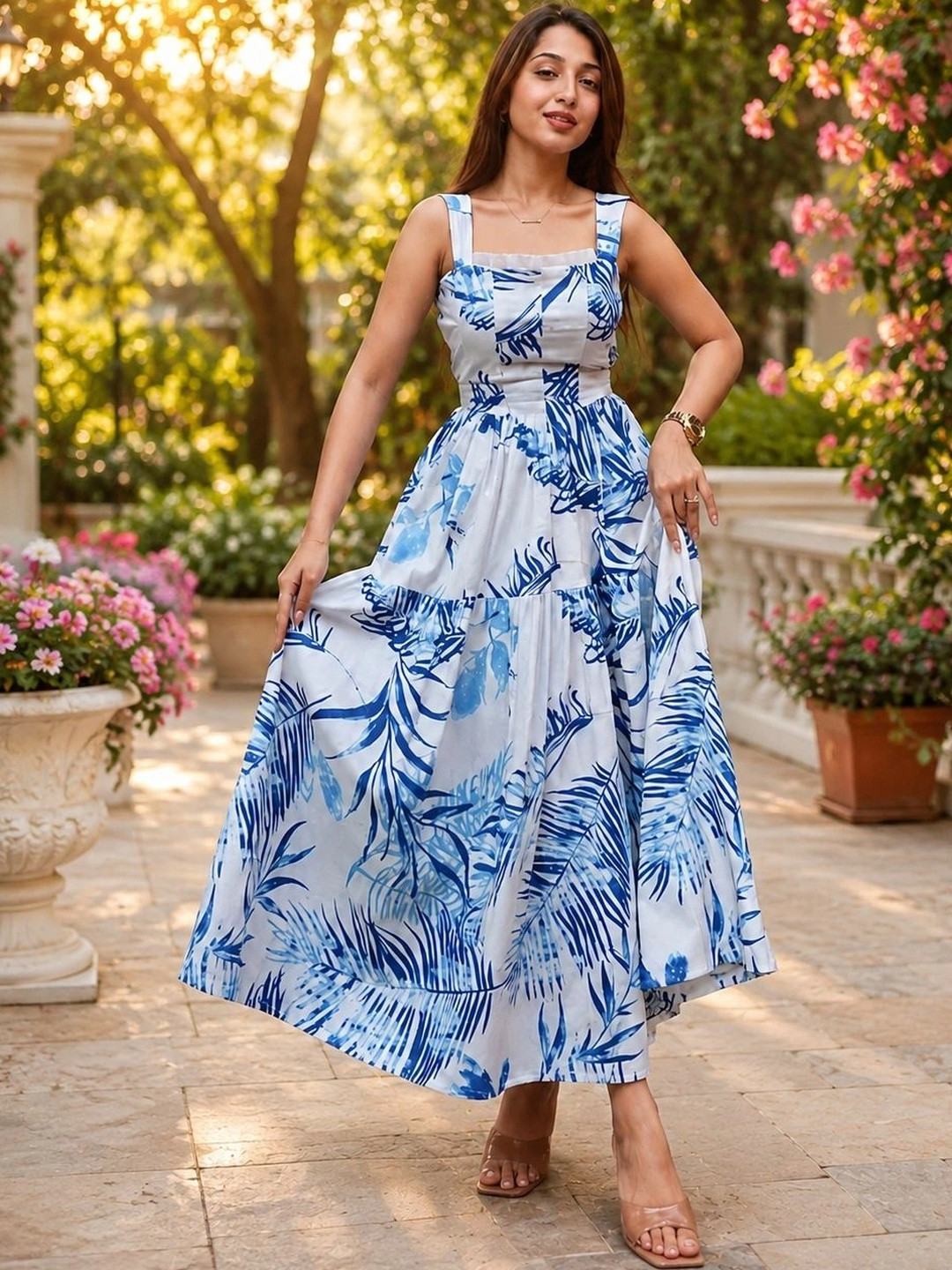 Moda Rapido Tropical Print A-Line Midi Dress