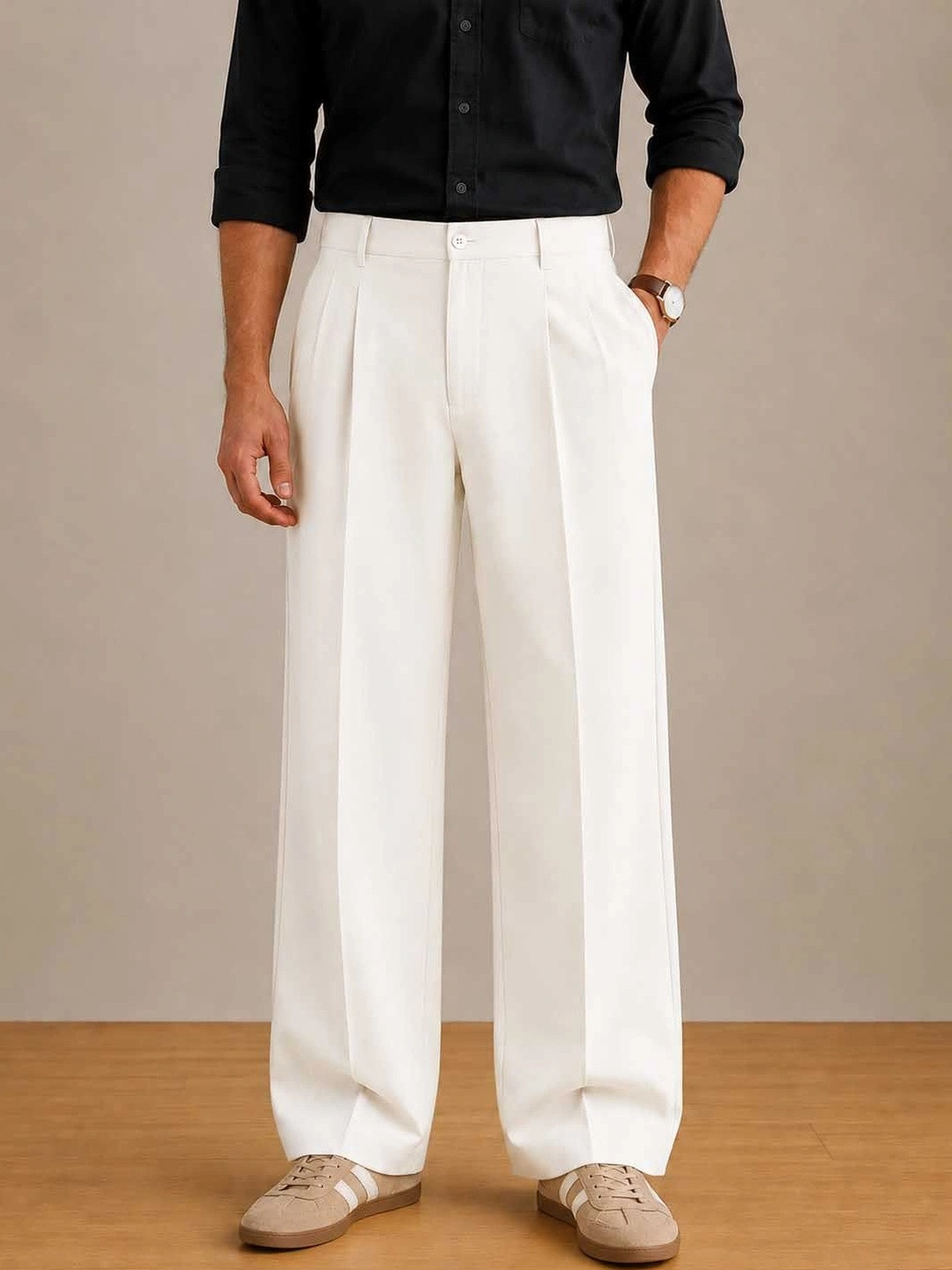STREETVIBES Men Relaxed Wrinkle Free Pleated Trousers