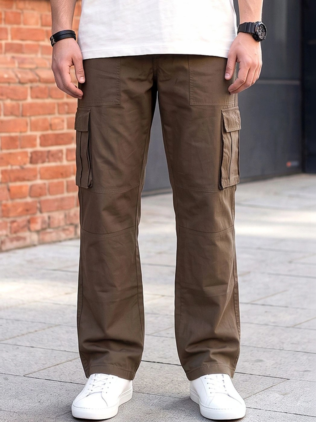 VOGAAN Men Relaxed Easy Wash Cargos Trousers