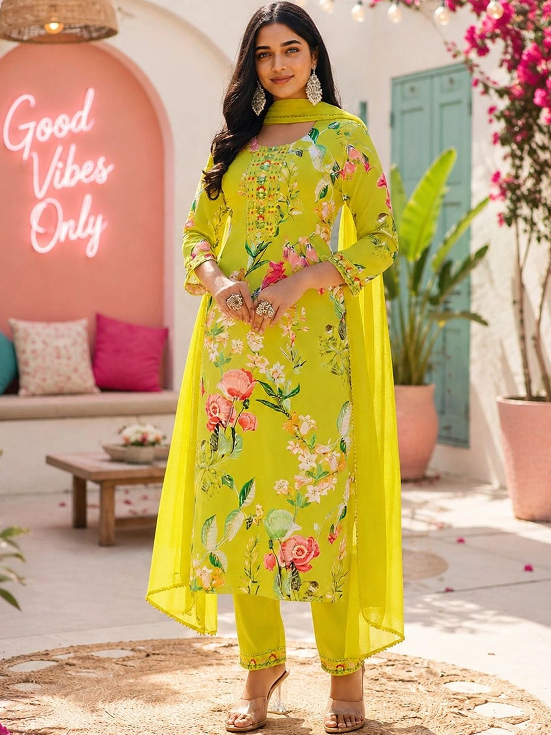 SZN Women Floral Printed Cotton Kurta with Trousers & With Dupatta