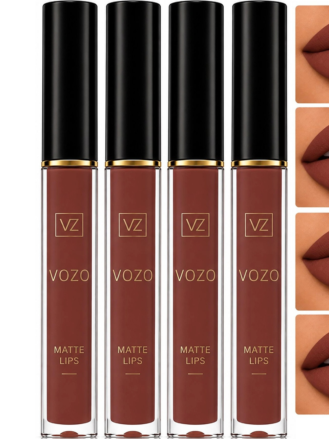 VOZO Set Of 4 Matte Liquid Lipstick - 4 ml Each - Light Brown