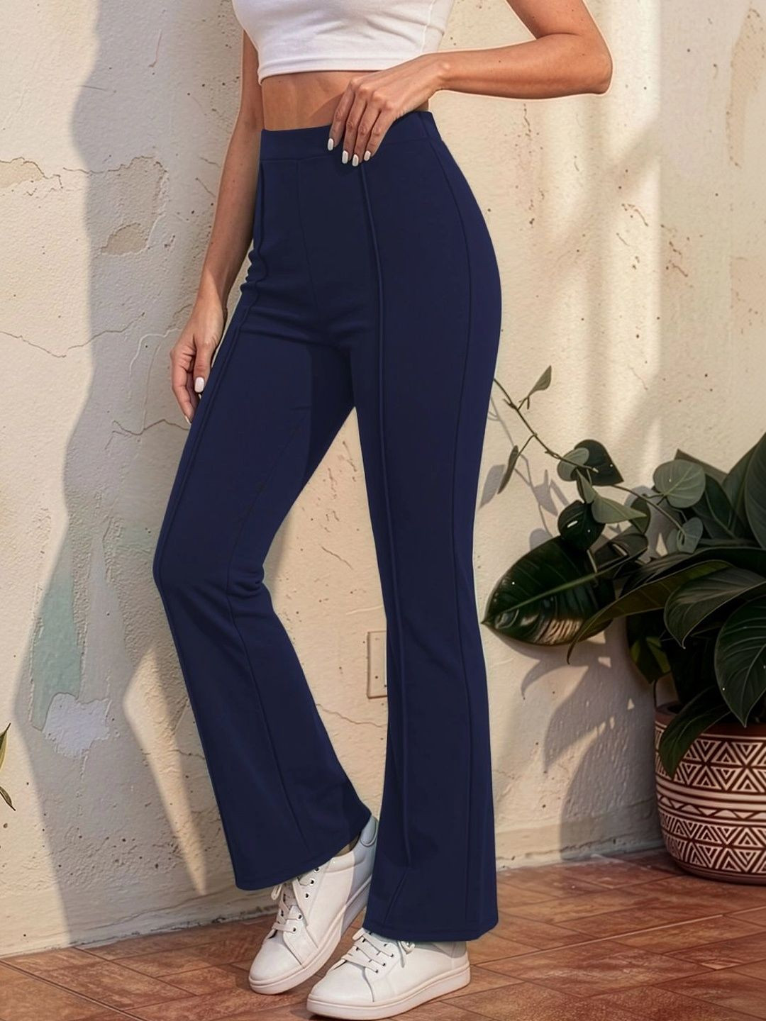 Navyankaa Women Flared High-Rise Bootcut Trousers