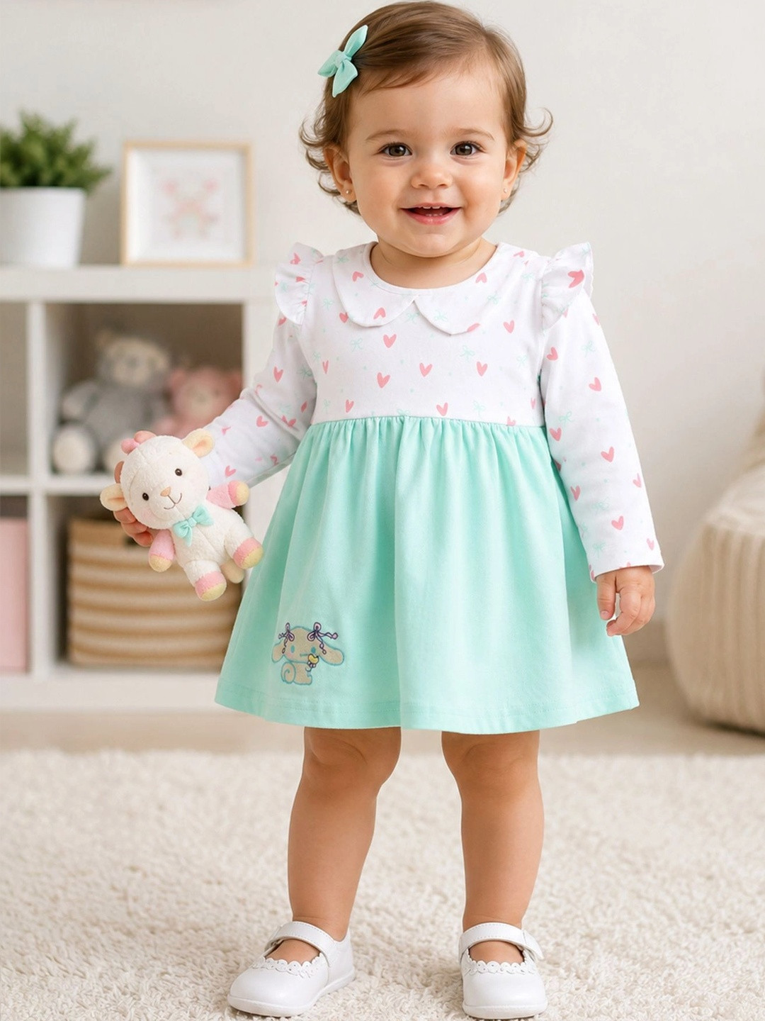 BUMZEE Print Peter Pan Collar Ruffled A-Line Dress