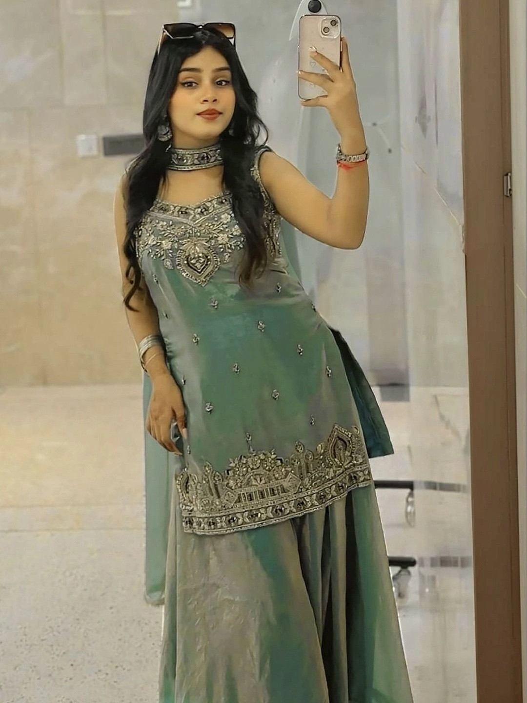AKSHARAM Women Embroidered Regular Kurta with Sharara & With Dupatta