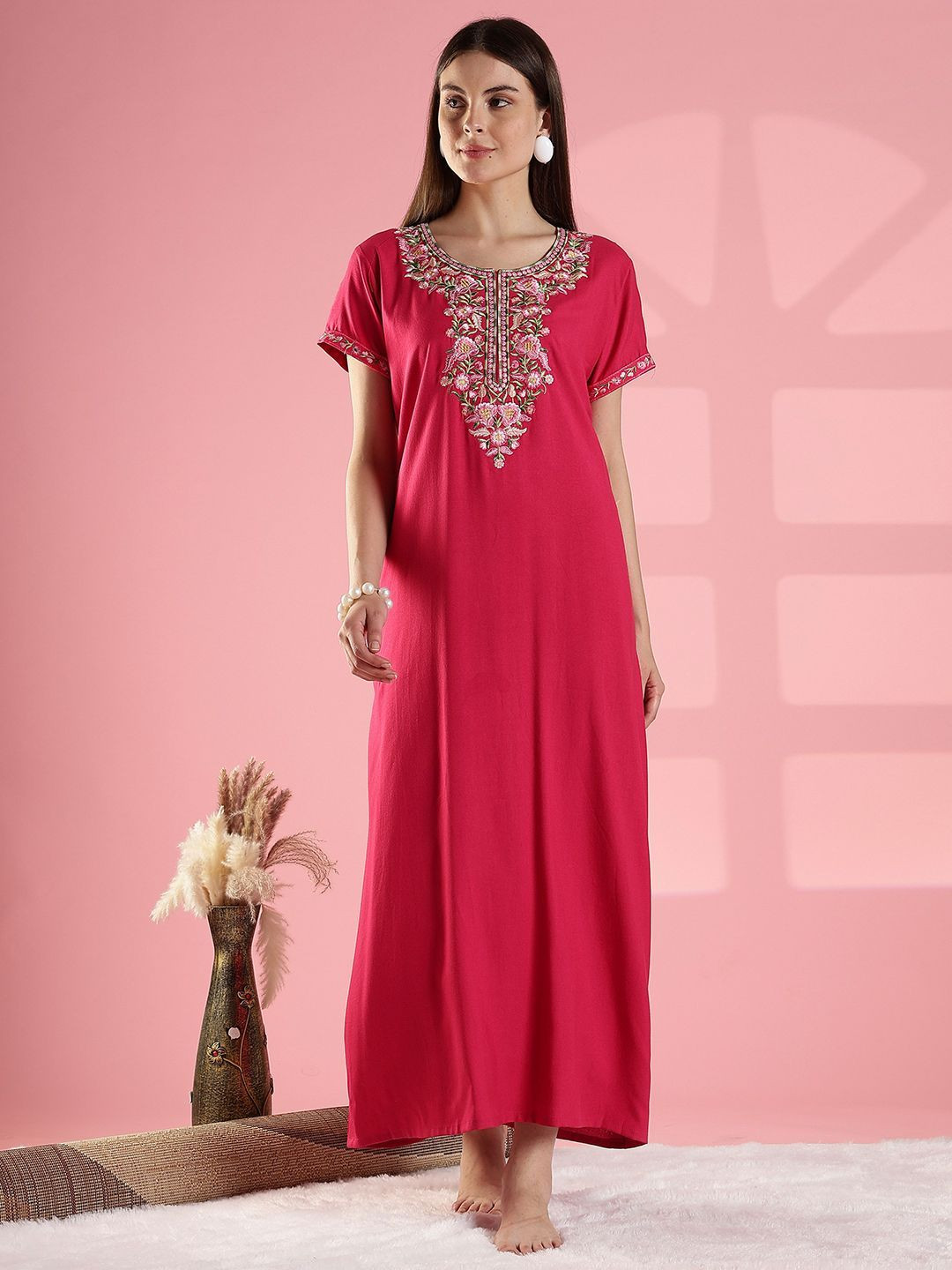 9shines Label Floral Embroidered Maxi Nightdress