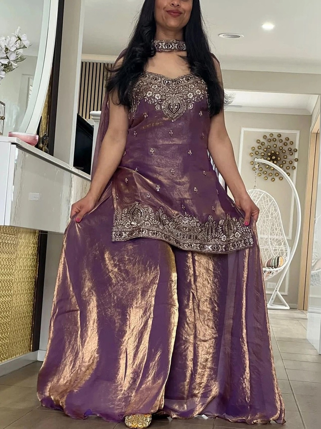 AKSHARAM Women Ethnic Motifs Embroidered Regular Kurta with Sharara & With Dupatta