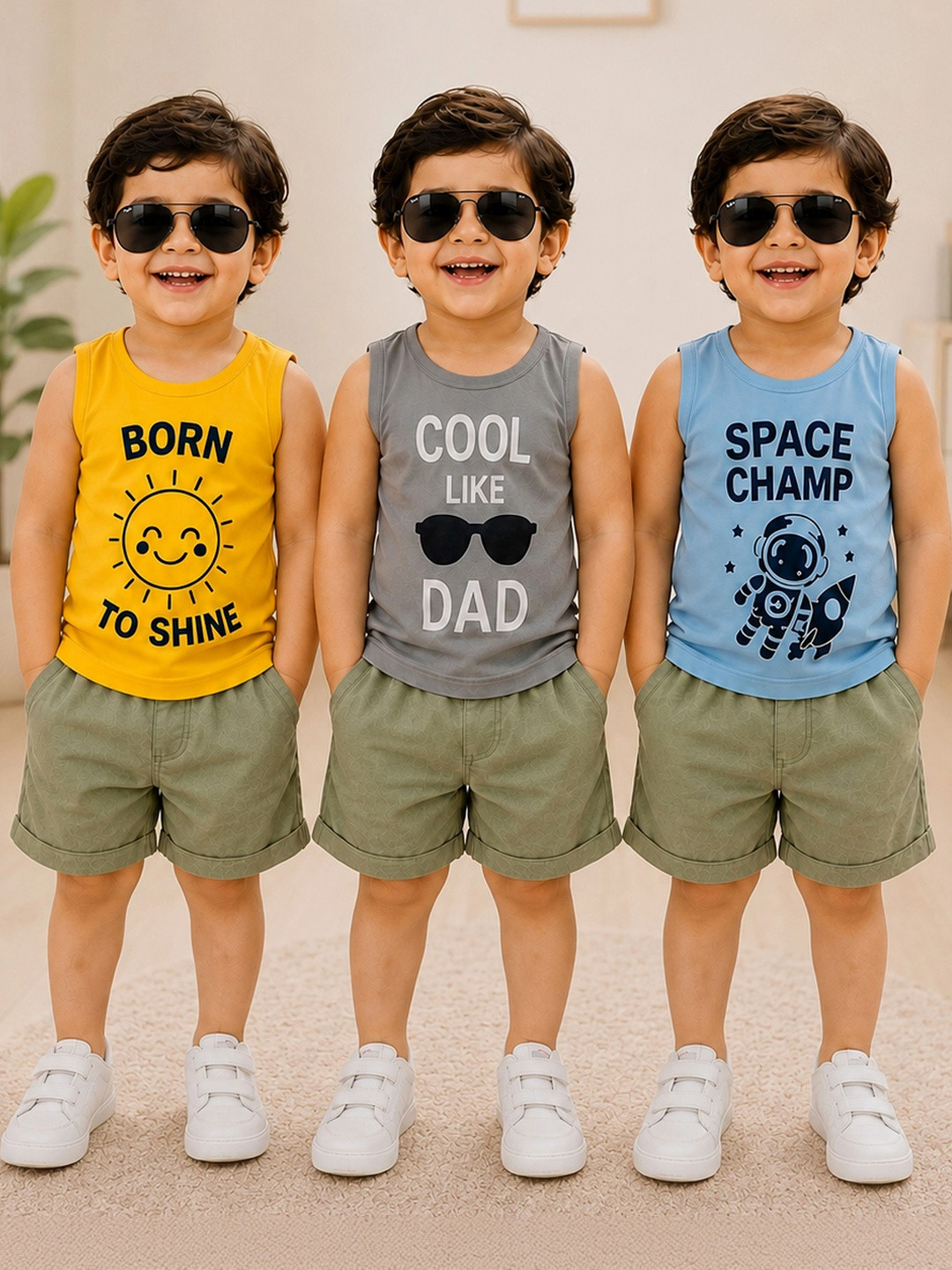 KidBee Kids Pack Of 3 Typography Printed Round Neck Pure Cotton Vests