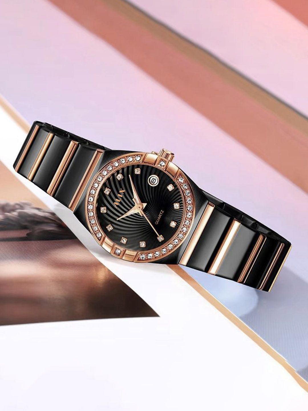 ALIX Women Embellished Dial & Stainless Steel Straps Analogue Watch AL2534_BRGB