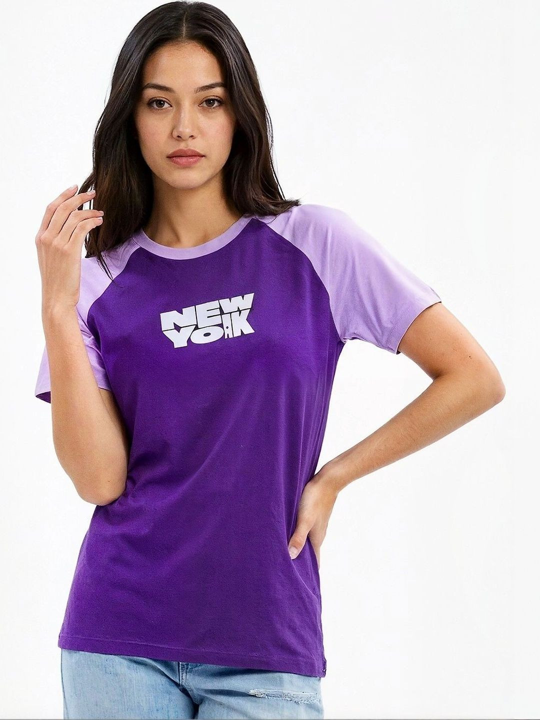 DKY Women Typography Colourblocked T-shirt