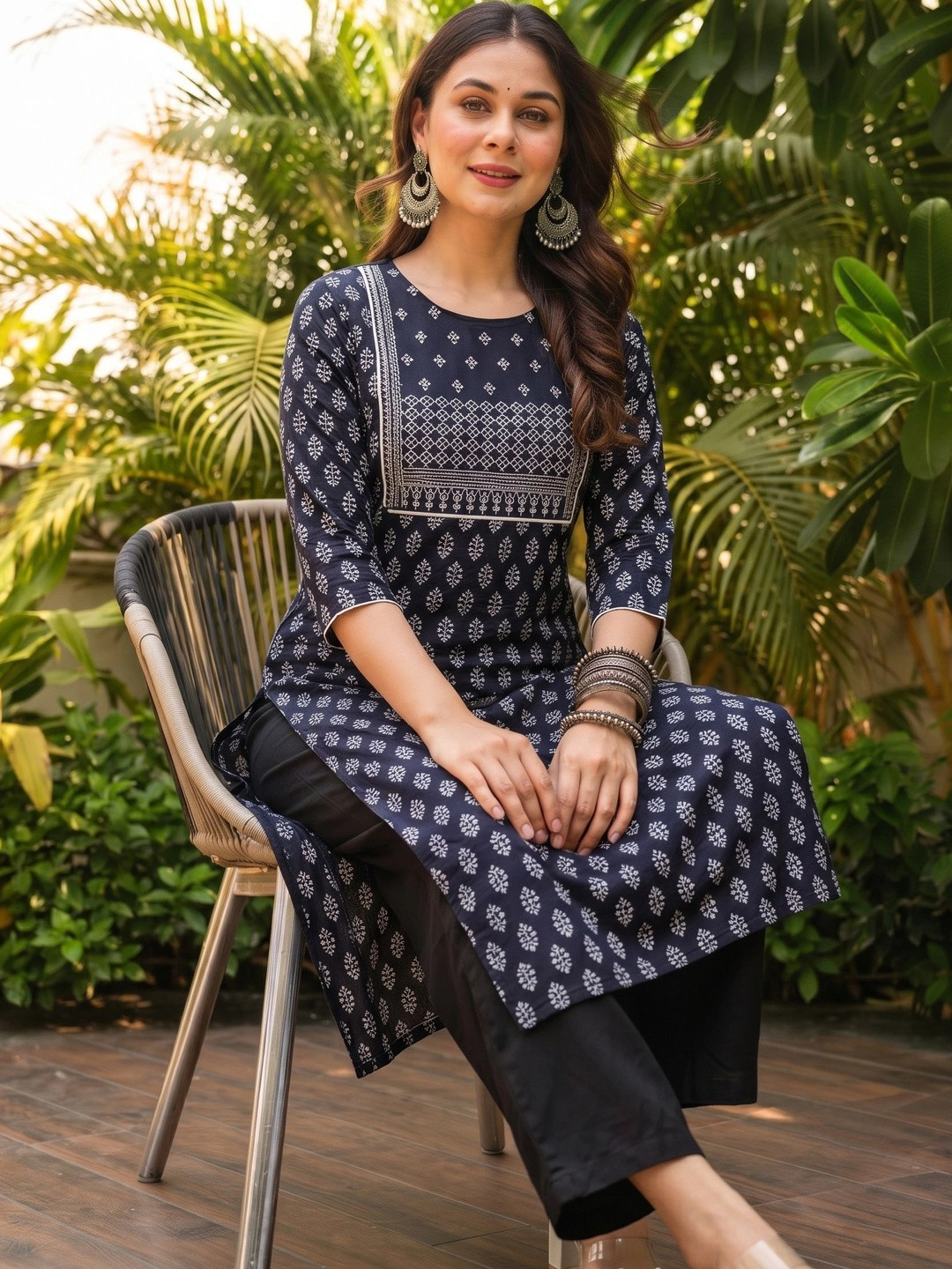 KJTRENDS Women Ethnic Motifs Printed Regular Pure Cotton Kurta with Trousers