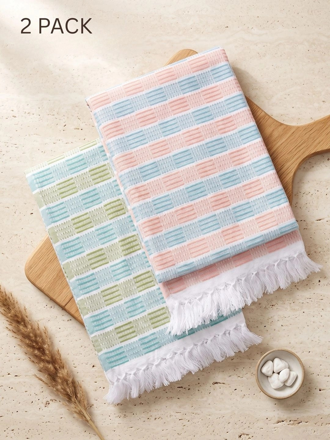 Ramraj Multicoloured 2 Cotton 350 GSM Bath Towel