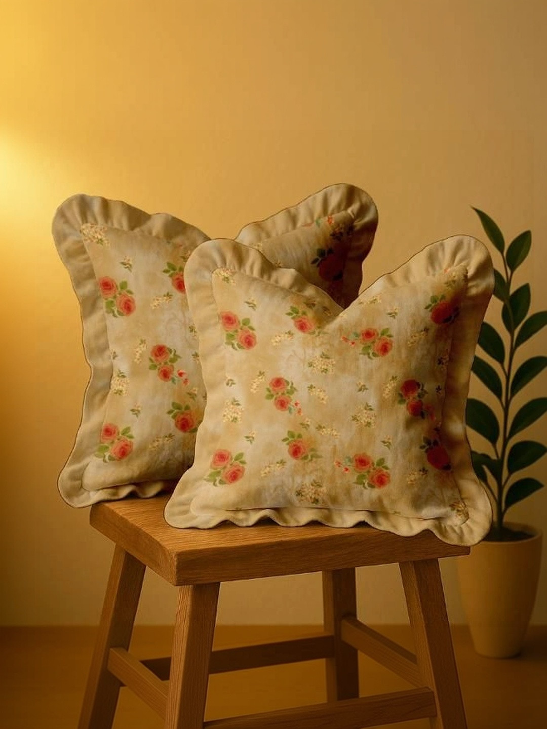 Vargottam Orange Set of 2 Floral Square Cushion Covers